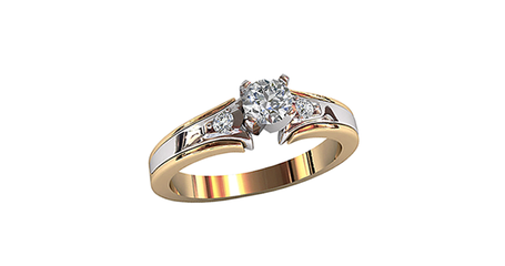 кц123 Комбинированное золотое кольцо с фианитами 