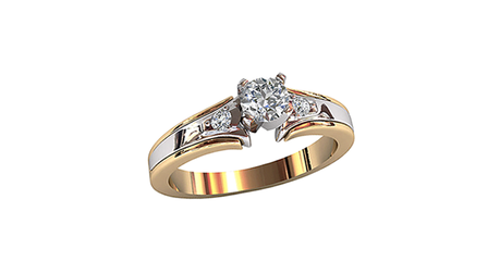 кц123 Комбинированное золотое кольцо с фианитами 