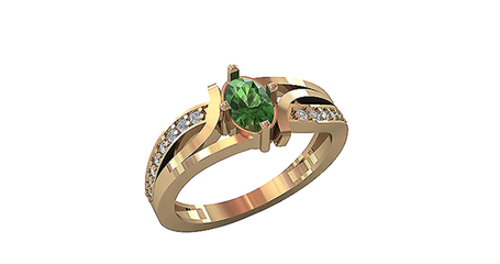 кц127 Золотое кольцо с зеленым фианитом