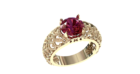 кц137 Золотое кольцо с фианитом в короновидной оправе.