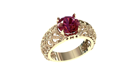 кц137 Золотое кольцо с фианитом в короновидной оправе.