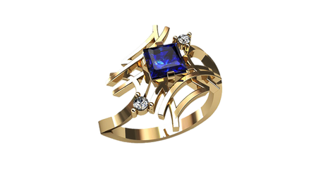 кц151 Золотое кольцо с квадратным камнем 