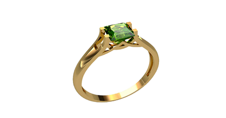 кц152 Зелёный квадратный камень в золотом кольце.