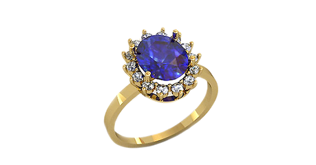 кц155 Золотое кольцо с синим фианитом овал 