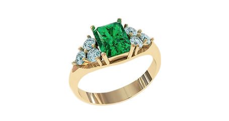 кц161 Золотое кольцо с зелёным октагоном 