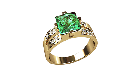 кц163 Золотое кольцо с квадратным камнем по центру.