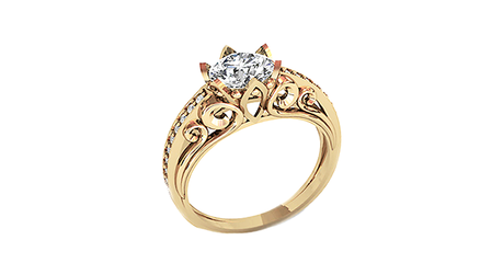 кц178 Ажурная золотая оправа кольца и крупный камень.