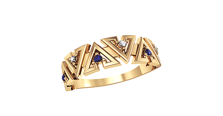 кц186 Золотое кольцо геометрической формы.