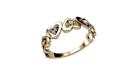 кц190 Золотые сердечки с фианитами в кольце