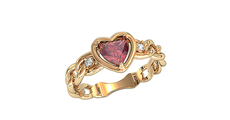 кц193 Золотое кольцо с красным сердцем. 