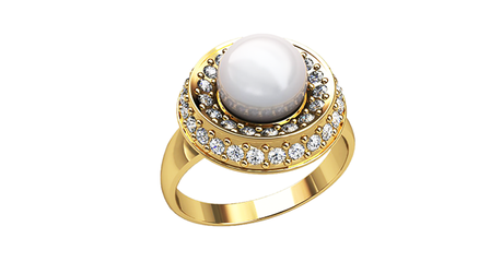 кц212 Кольцо с жемчугом и фианитами в золоте