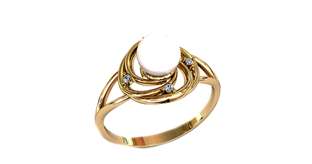 кц215 Кольцо с жемчугом и фианитами в золоте