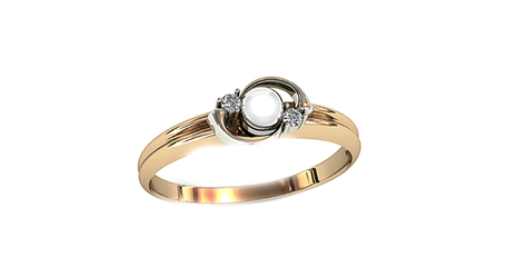 кц220 Кольцо с накладкой из белого золота и жемчужиной.