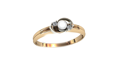 кц220 Кольцо с накладкой из белого золота и жемчужиной.