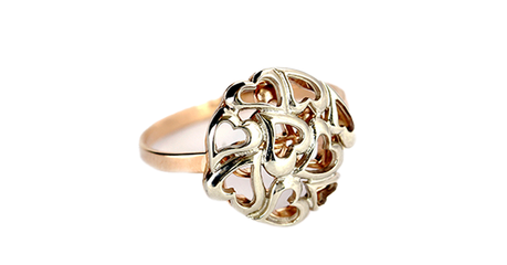 кц225 Кольцо «Букет из сердечек» с накладкой из белого золота