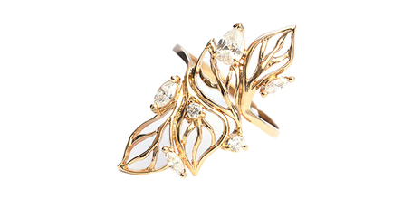 кц271 Кольцо «Золотые листья» с фианитами