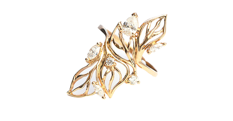 кц271 Кольцо «Золотые листья» с фианитами