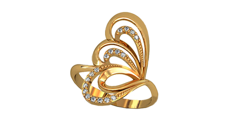 кц284 Кольцо удлинённой формы с мелкими фианитами