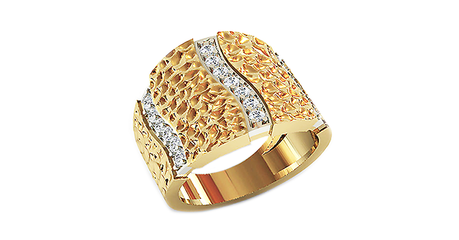 кц287 Широкое кольцо с накладками из белого золота.