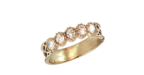 кц312 Золотое кольцо-сетка с пятью камнями.