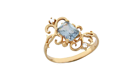 кц313 Ажурное кольцо с голубым багетом 