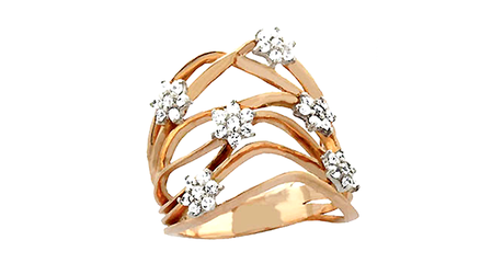 кц338 Золотое дизайнерское кольцо с цветами 