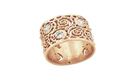 кц346 Ажур в широком кольце с фианитами 