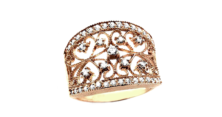 кц348 Широкое ажурное золотое кольцо с фианитами