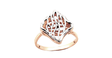 кц354 Кольцо с ажурной накладкой из белого золота