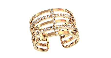 кц360 Чередование дорожек из фианитов в золотом широком кольце 