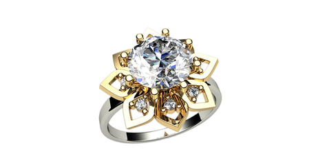 кц367 Золотое кольцо «Каменный цветок».