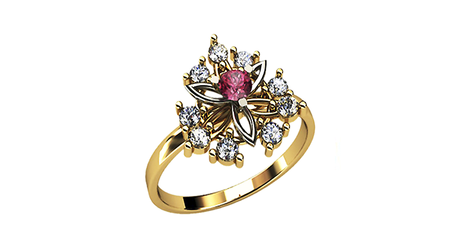 кц369 Кольцо-цветок с фианитами