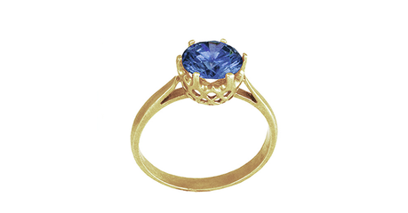 кц386 Золотое кольцо с большим голубым камнем