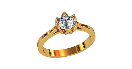 кб010 Кольцо в форме золотого цветка под бриллиант.