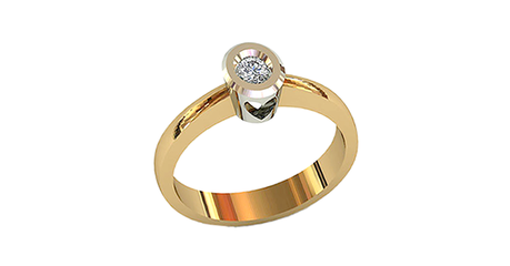 кб028 Золотое кольцо под бриллиант с нежным сердечком