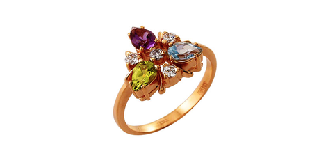 кт011 Женское кольцо с цветными фианитами.