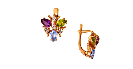 кт012 Женские серьги с цветными фианитами.