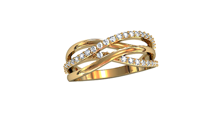 кт041 Золотое кольцо-плетенка с камушками.