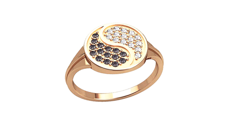 кт043 Кольцо со смыслом «Инь и Янь» с разноцветными фианитами