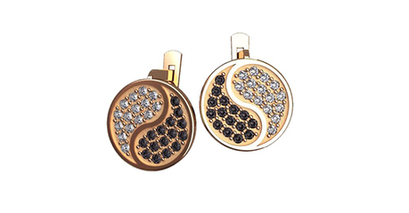 кт044 Серьги со смыслом «Инь и Янь» с разноцветными фианитами.