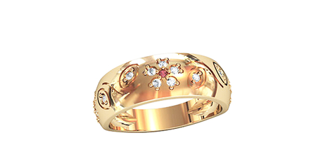 кт051 Кольцо из золота с узором «Цветок».