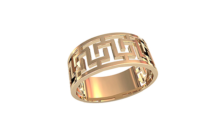 кт057 Кольцо широкое с узором Меандр