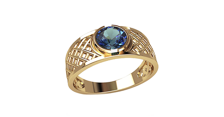 кт069 Кольцо-сетка в золоте с крупным фианитом.