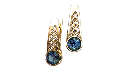 кт070 Серьги с крупными фианитами в золоте.