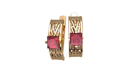 кт084 Золотые серьги с квадратными фианитами.