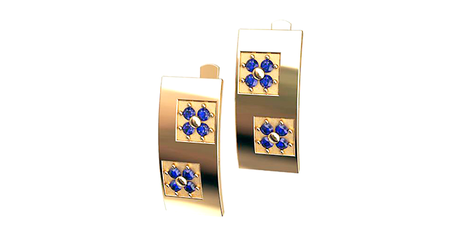 кт086 Золотые серьги «Белорусские васильки».