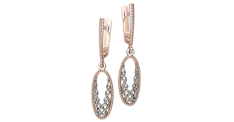 кт108 Серьги-подвески с ажурной вставкой из белого золота.