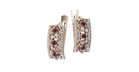 кт162 Золотые ажурные серьги с камушками.