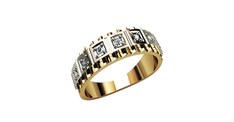 кт216 Кольцо с накладками из белого золота.