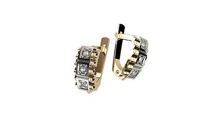 кт217 Серьги с накладками из белого золота.